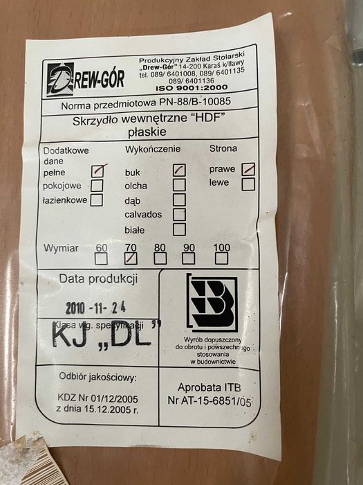 drzwi 70 prawe kolor buk