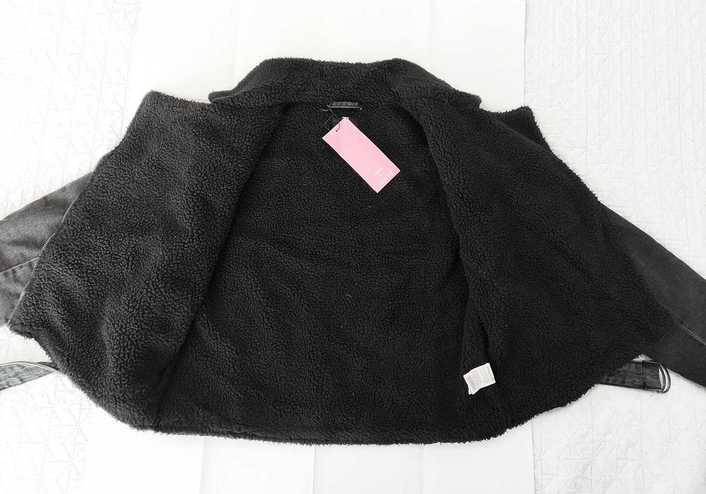 Ramoneska sherpa M/L grafitowy denim Sinsay kurtka biker wszyty kożuch