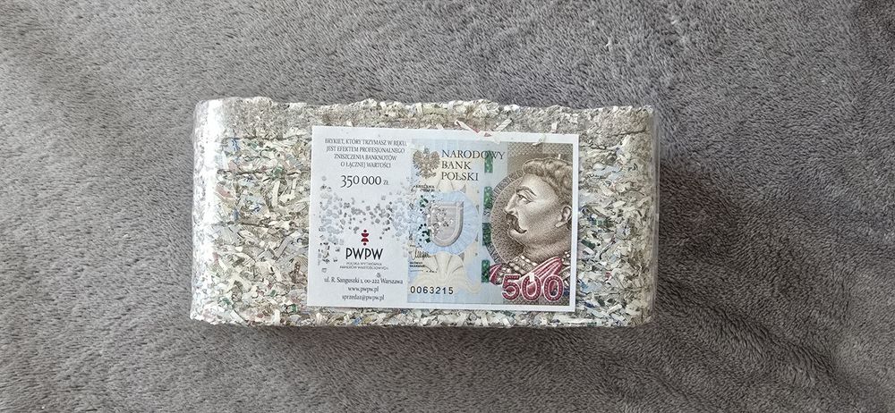 Brykiet z Banknotów – 350.000 zł (500 PLN)