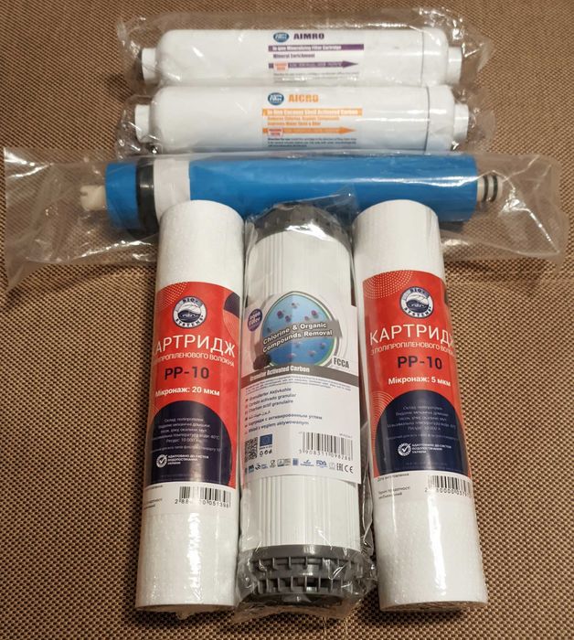 6шт. комплект картридж зворотн осмос+мембрана+постфільтр+мінералізатор ...