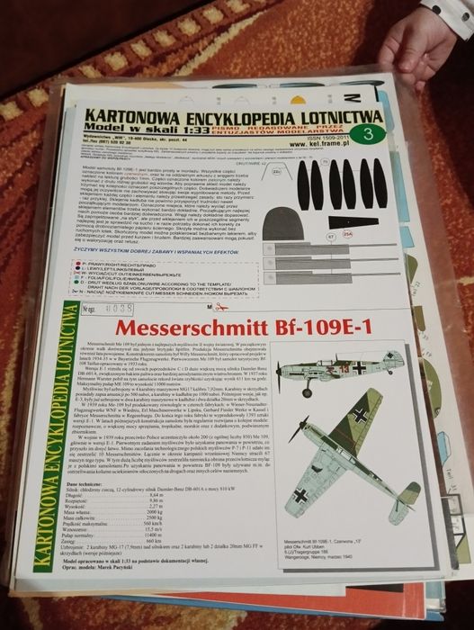 Model kartonowy Messerschmitt Bf-109 E-1 1:33,
