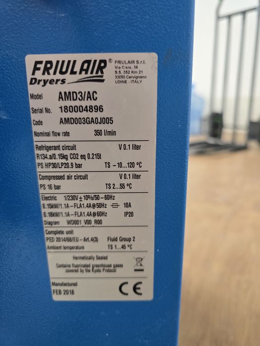 Secador de Ar Comprimido Friulair AMD3/AC – Excelente Estado