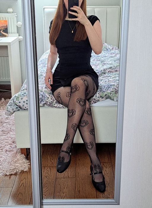 Rajstopy serca czarne koronkowe kabaretki hearts