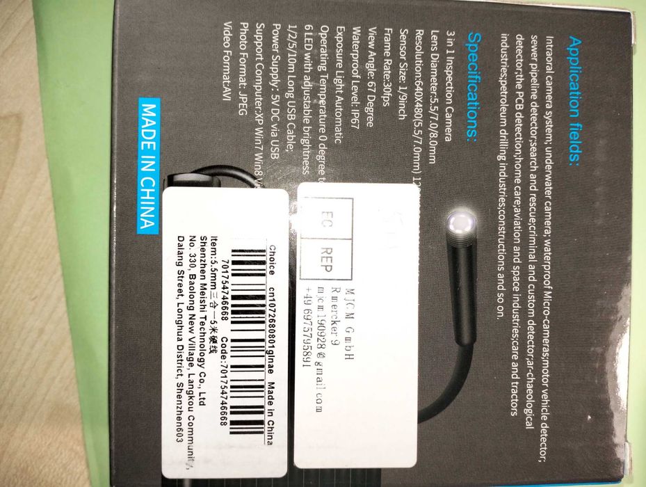 Ендоскоп 5,5 мм 7 мм об’єктив для  Android і Windows довж  1,5 -5 м