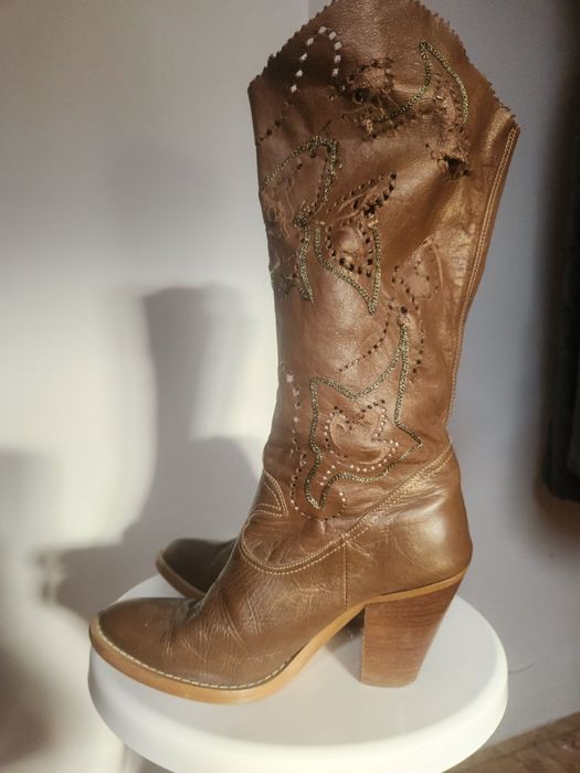 Botki kowbojki firmowe całe ze skóry naturalnej roz 36 NEXT zdobione
