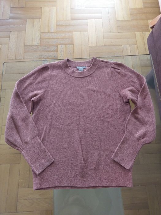 Sweter z bufiastymi rękawami złota nitka różowy H&M 36 / S jak NOWY