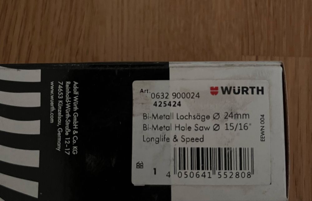Otwornica HSS Wurth_Bi-Metal_ 24mm_ nowa