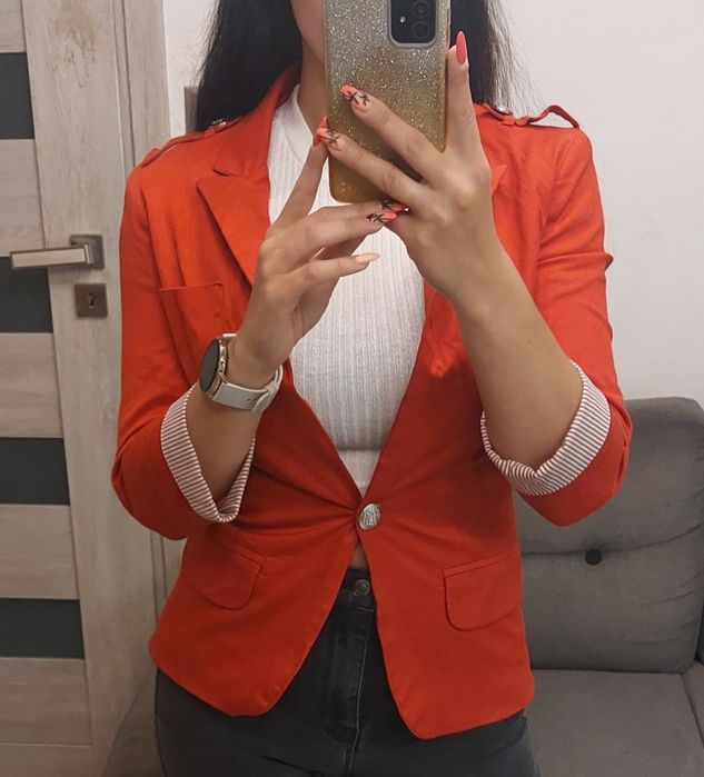 Żakiet damski czerwony marynarka damska czerwona rozmiar S (36)