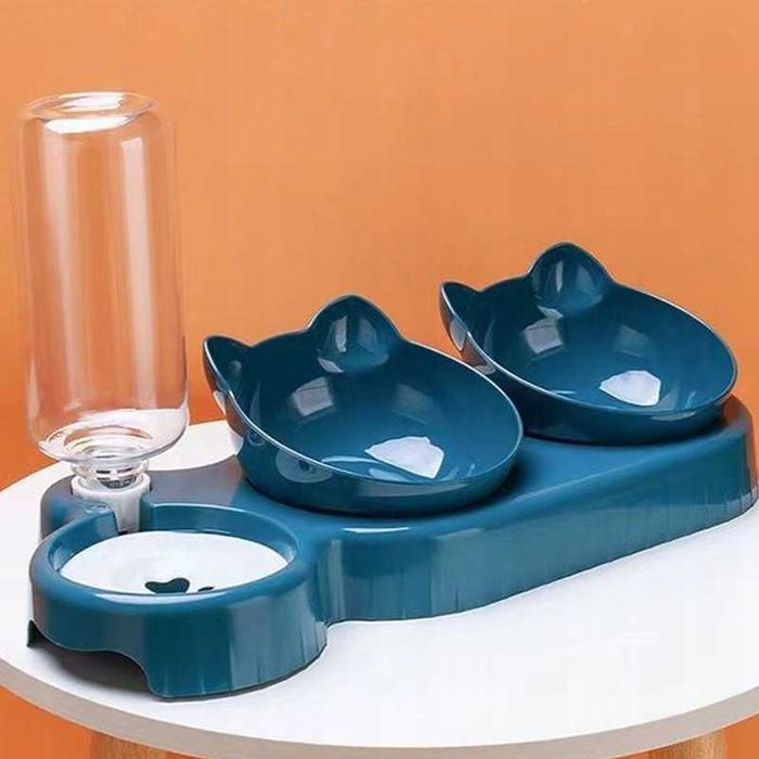 ZESTAW 3w1 Miska Podwójna dla Psa Kota na Karmę z Dozownikiem Poidło