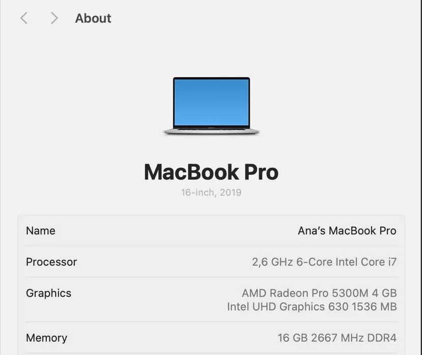Apple MacBook Pro 16" Retina 4K Modelo A2141 - Mid 2019