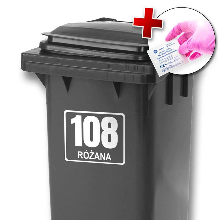 Naklejka na kosz na śmieci, śmietnik, numer domu i ulica -RÓŻNE KOLORY