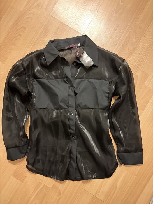 Чорна прозора блузка з органзи