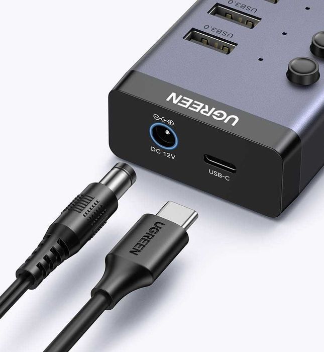 USB-хаб для USB-A USB 3.0 7 портов UGREEN для ноутбука с доп. питанием