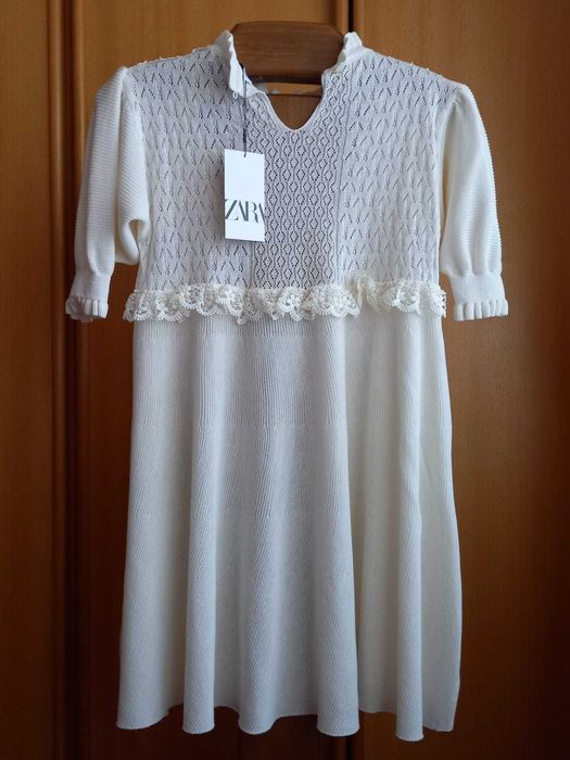 (NOVO C/ ETIQUETA, PORTES GRÁTIS) ZARA: Vestido Malha Pointelle Renda