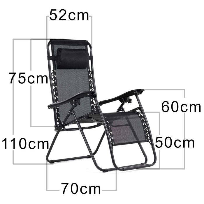 Leżak Składany Zero Gravity czarny ogrodowy lekki z poduszką regulacją