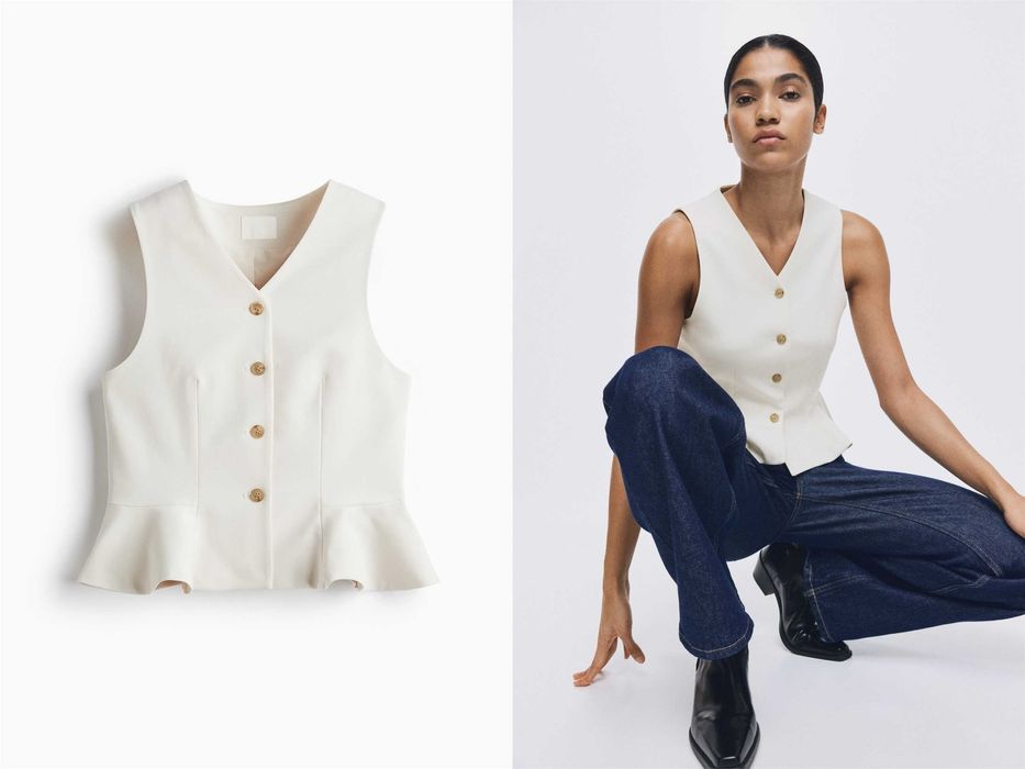 Kamizelka z dekoltem w serek i z baskinką 36 nowa kole PROMOCJA bluzka