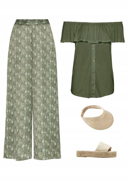 B.P.C spodnie khaki z nadrukiem palazzo 40.