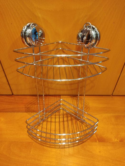 Suporte de canto para WC em metal cromado, com 2 níveis e ventosas