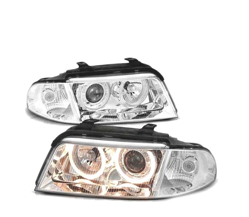 FARÓIS FRONTAIS ANGEL EYES AUDI A4 99-00 CHROME CROMADO