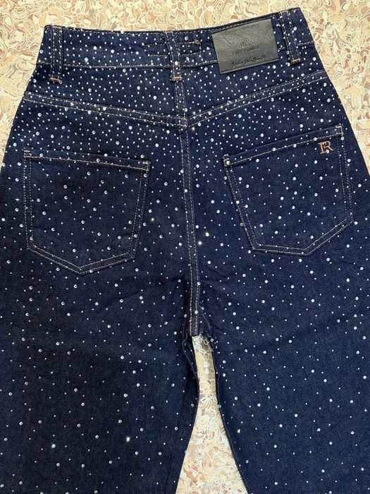 Темно-сіні жіночі джинси палаццо зі стразами