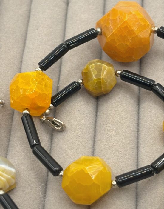 Naszyjnik żółty szafir i onyks 0900