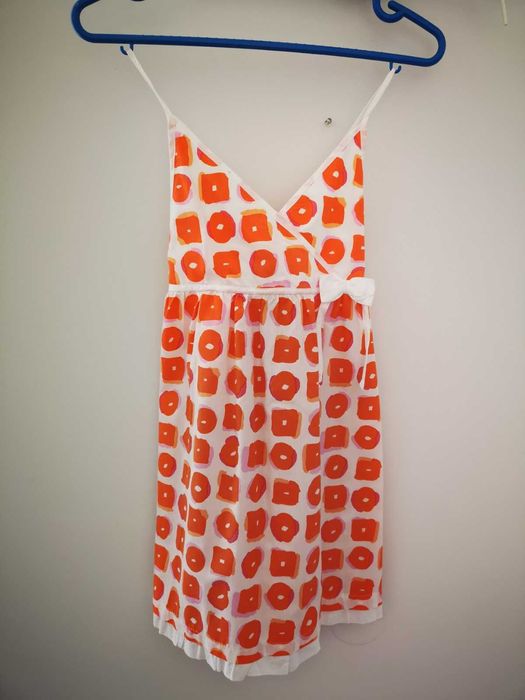 Vestido verão - branco e laranja - menina 8 Anos