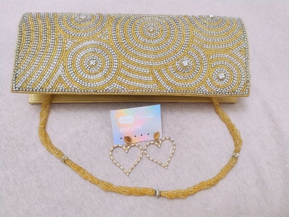 Malutka złota torebka+kolczyki