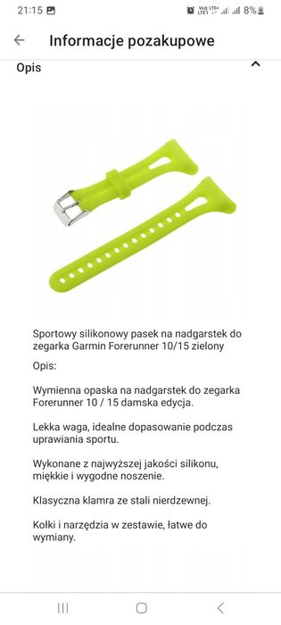 Silikonowy pasek na nadgarstek do zegarka Garmin Forerunner 10/15