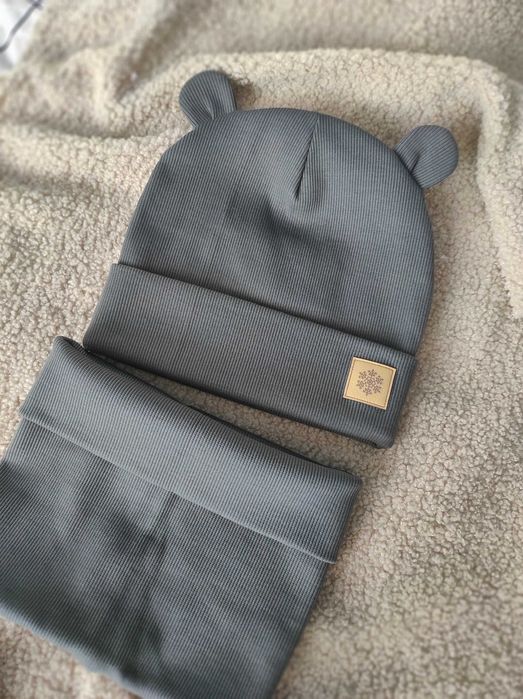 Wyprzedaż! Komplet zimowy zestaw czapka komin podwójny prążek premium