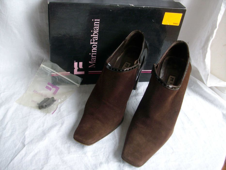Marino Fabiani vero cuoio włoskie skórzane brązowe botki szpilki 36
