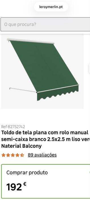 Toldo verde de tela plana com rolo manual Naterial Balcony