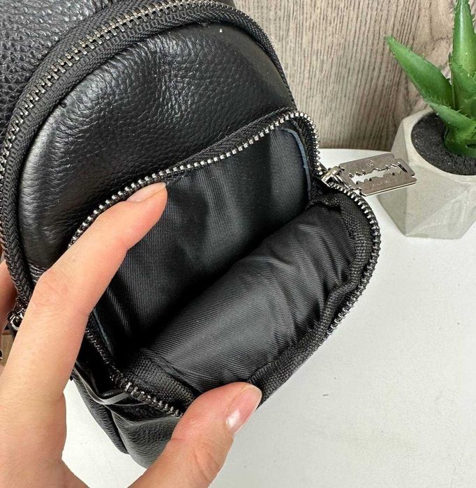 Чоловіча шкіряна мужская кожаная бананка чорна нова барсетка кожа 777