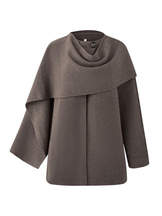 Sweter damski luźny z falbaną i golfem brązowy m 1la