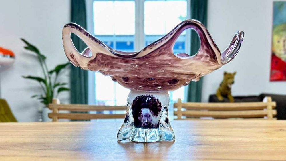 Patera misa na stopce 28cm szkło czeskie PRL Vintage styl Murano