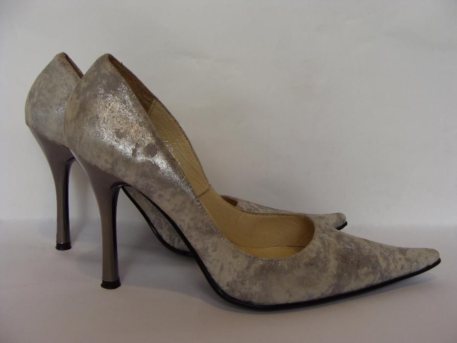 Туфли серебристые замша натуральная р.36 на высоком каблуке
