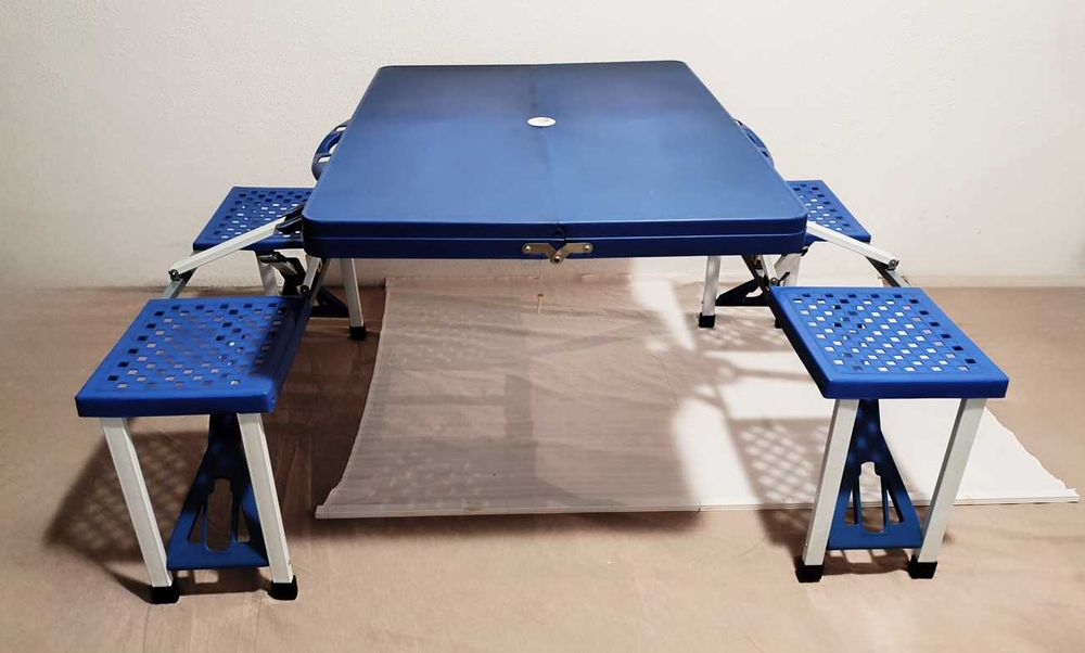 Mesa de Campismo/Piquenique em Alumínio Rebatível com 4 Bancos