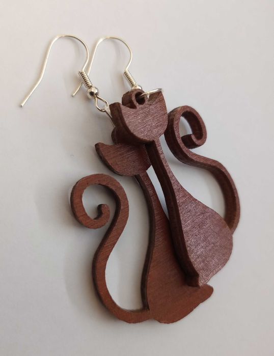 Kolczyki drewniane koty - malowane ręcznie