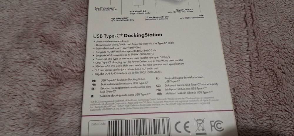 Stacja Dokująca ICY BOX USB-C - USB, HDMI, VGA, RJ-45, PD 100W IB-DK4040-CPD NEW