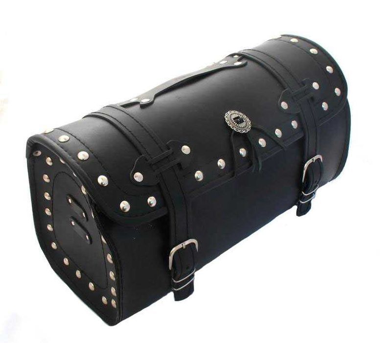 Skórzany kufer 50 cm z ćwiekami chopper, cruiser Junak, Romet, Barton
