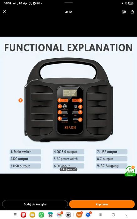 Przenośna stacja zasilająca 194 Wh