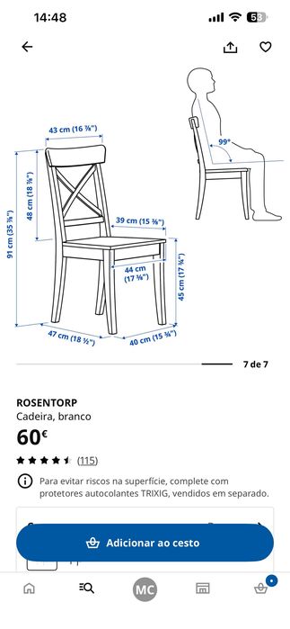 Vendo conjunto mesa SKOSTA e 6 cadeiras ROSENTORP IKEA