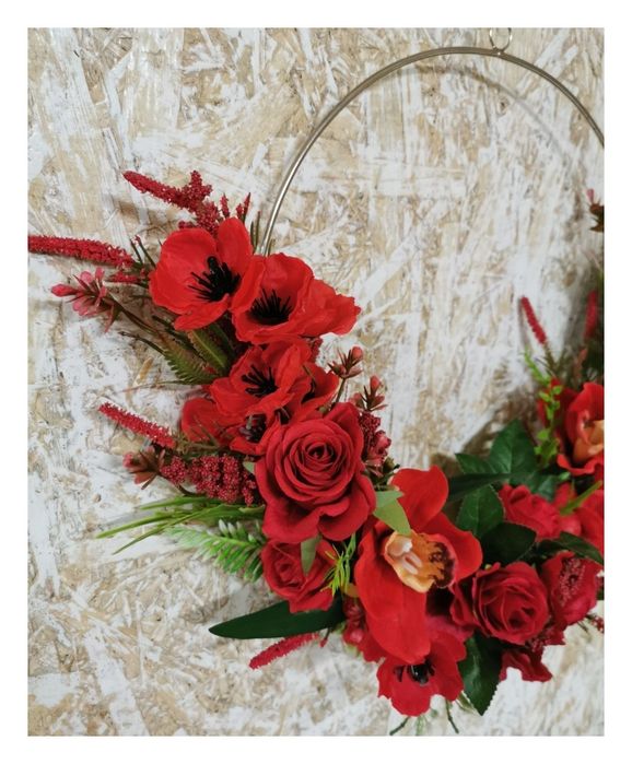 Czerwony wianek ozdoba wieniec kwiaty (duży) #dekoracja #rustykalny