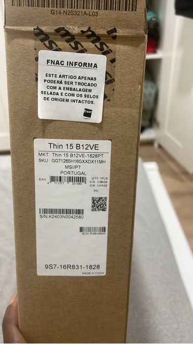 MSI Thin 15 B12VE - i7-12650H + RTX 4050 6GB + 16GB + 512GB - Como Novo na Caixa