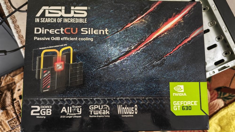 Бесшумная ASUS GeForce GT 630 2GB DirectCU Silent | Полный комплект