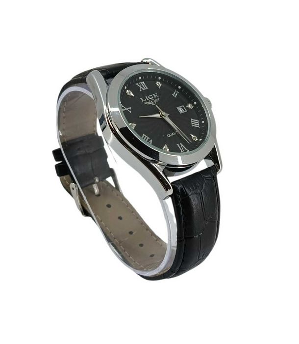 Elegancki męski zegarek na czarnym pasku LIGE LG 89141