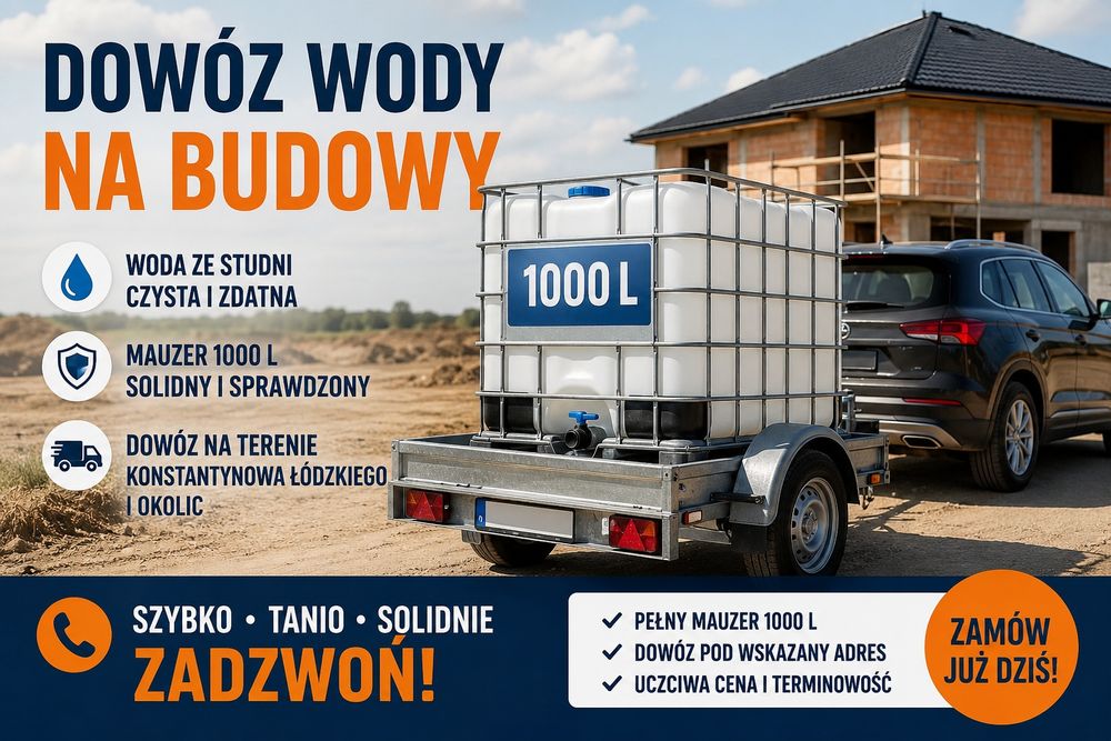 Dowóz wody na budowy -mauzer 1000l