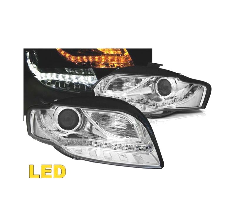 CONJUNTO DE FARÓIS DAYLIGHT LEDS AUDI A4 B7 04-08 CROMADOS INTERMITENTES