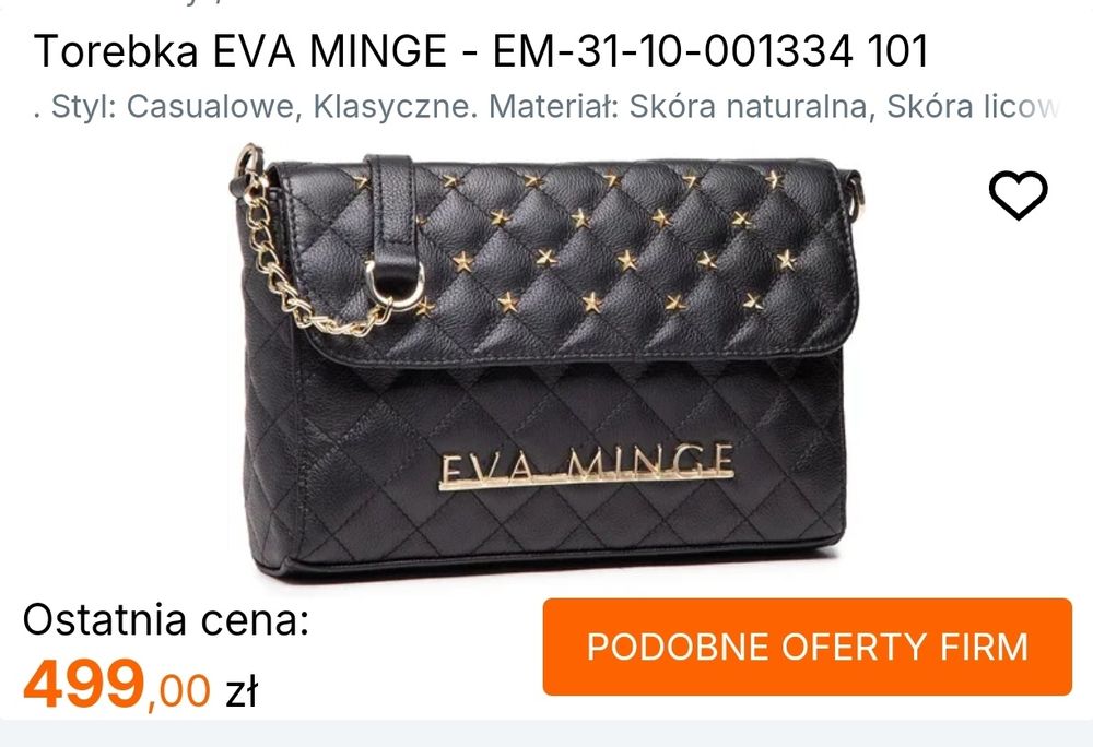 Torebka Eva Minge. Skóra licowa, naturalna