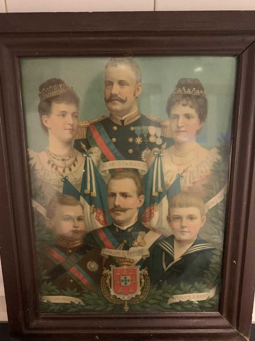 Óleo gravura sobre papel - Família Real Portuguesa
