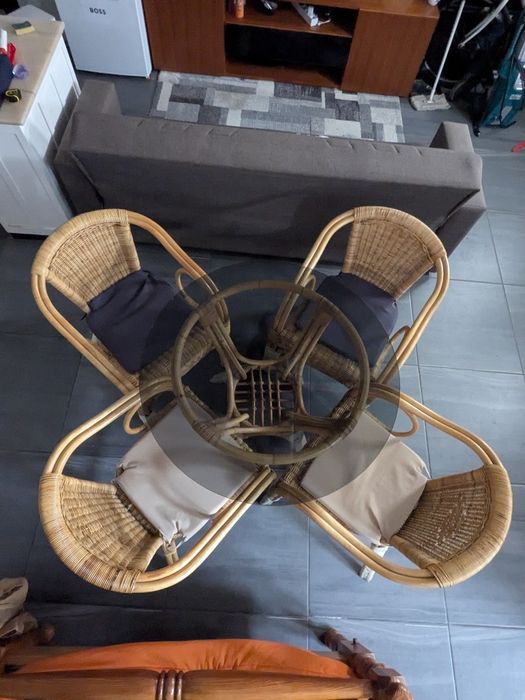 Conjunto mesa e cadeiras bambu